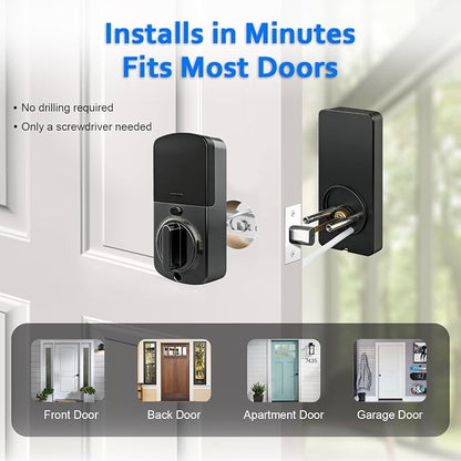 Smart Door Lock Deadbolt, Keyless Entry Door Lock with Fingerprint & Keypad,App Control,Auto Lock,Secure Electronic Digital Lock for Front Door Home Apartment Rental,Easy Installation,Matte Black