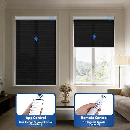 Motorized Cellular Shades with Remote, Light Filtering Smart Cellular Shades Compatible with Alexa, Honeycomb Window Blinds for Bedroom Home Office, Custom Size, Half Shading Black