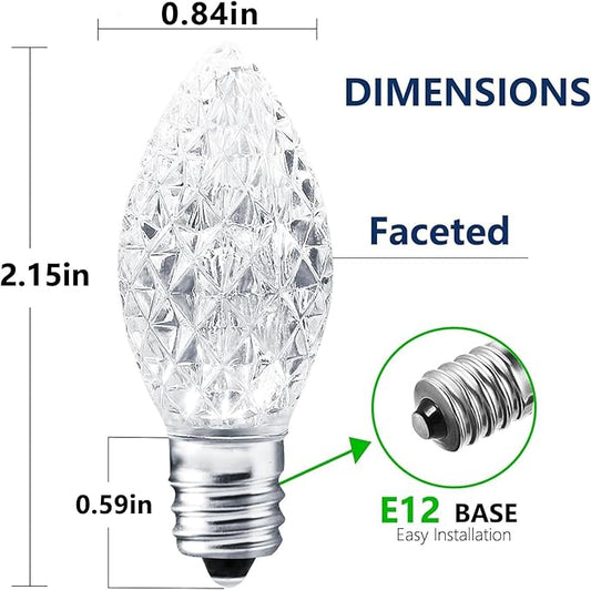 25 Pack C7 LED Replacement Bulbs- Cool White Bulbs Dimmable for Christmas Outdoor Indoor String Lights, IP65 Waterproof White LED Night Light Bulbs, 0.72 Watts, C7/E12 Candelabra Base