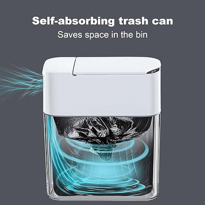 MOPUP Bathroom Trash Can, Automatic Bagging Garbage Can, 3.5 Gallon Slim Smart Small Plastic Trash Bin, Narrow Motion Sensor Trash Can for Bedroom, Office White