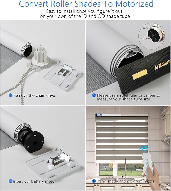 MING CHEN Smart Tubular Motors for 1.4"(36mm) 1.5"(38mm) Shade Tube Rechargeable Motorized Blinds Motor and RF Remote Control for Windows Shade Compatible with Alexa Google via HUB (2 Driver Crowns)
