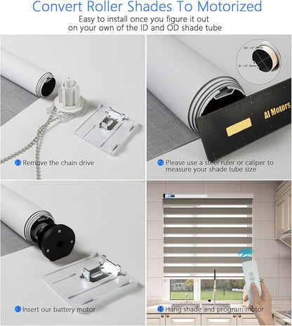 MING CHEN Smart Tubular Motors for 1.4"(36mm) 1.5"(38mm) Shade Tube Rechargeable Motorized Blinds Motor and RF Remote Control for Windows Shade Compatible with Alexa Google via HUB (2 Driver Crowns)