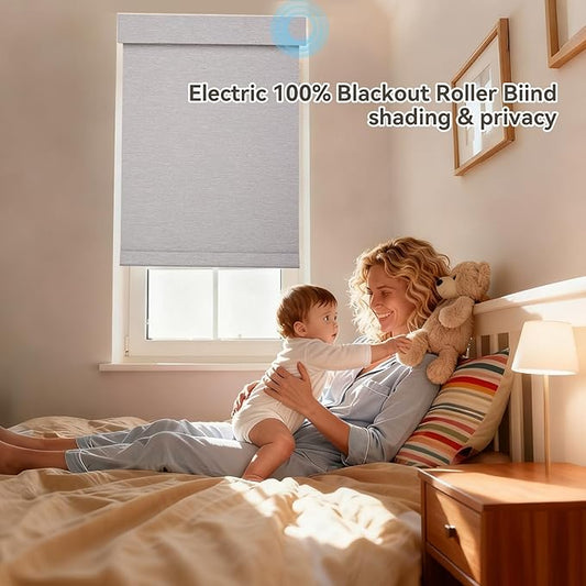 Smart Remote-Controlled Electric Roller Blinds,Motorized Blinds with Remote,100% Blackout Smart Roller Blinds Compatible with Apple Homekit Google Home and Alexa Via HUB (Gray, W23''×H72'')