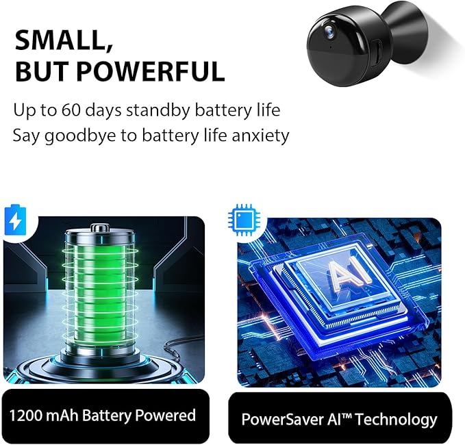 Hidden Camera, 1080P Wireless Mini Camera Indoor Nanny Cam for Home Security, 60-Days Battery Life, Auto Night Vision, AI Motion Detection, Live Remote Viewing for Nanny Pet Baby Monitoring