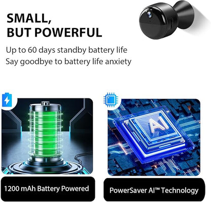 Hidden Camera, 1080P Wireless Mini Camera Indoor Nanny Cam for Home Security, 60-Days Battery Life, Auto Night Vision, AI Motion Detection, Live Remote Viewing for Nanny Pet Baby Monitoring