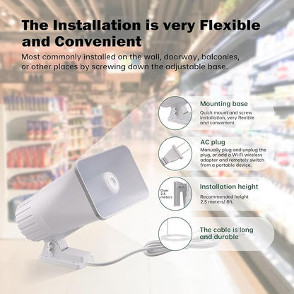 Nippon America High Decibel High Power Outdoor Alarm Security Siren (TC-S7545-110), Long Range, 80 Watts, 120 Decibels, Remotely Activate with Wi-Fi Socket (Sold Separately)