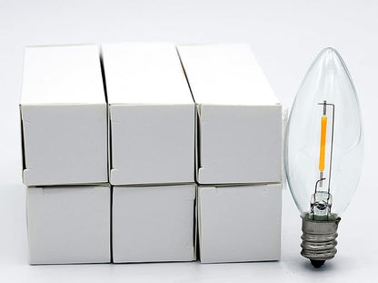 Creative Hobbies 25-Pack LED Replacement Light Bulbs for Electric Candle Lamps, Window Candles, Chandeliers - 7 Watt Equivalent Candelabra, Clear, Steady Burning, 120v 7w Bulb