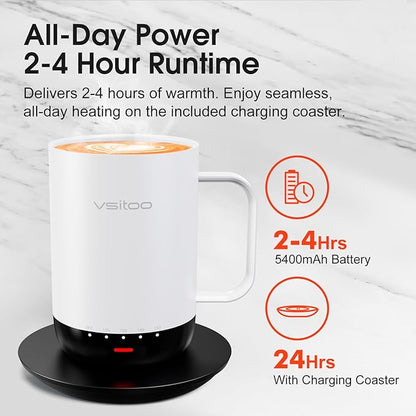 Vsitoo S3 Pro 16oz Smart Self Heating Coffee Mug,Heated Coffee Mug with Auto-Sensing AI Heats Drinks to 120-150°F Hands-Free.Perfect for Home/Office,Ideal Gift fo Men/Women，White