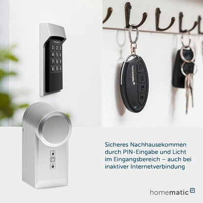 Homematic IP Smart Home Door Lock Drive, Silver, Electronic Door Lock, Smart Lock Retrofittable Without Conversion, Door Opener Controllable via App, Alexa & Google Assistant, 160556A0