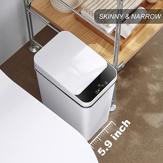 3 PACK - Bathroom Garbage Can with a Lid - 2.5 Gallon Automatic Trash Cans Touchless - Bedroom, Office - Small Smart Trash Can - Plastic, Narrow, Auto Open - Motion Sensor Trash can Bathroom ( White )
