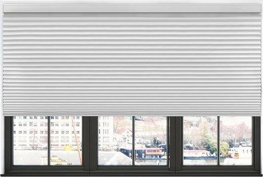 BlindsAvenue Simply Motorized Cellular Shades with Remote Control, Automatic Electric Cordless Wireless Blinds for Indoor Window, Blackout Blind, Color: White, Size: 55.5" W x 72" L