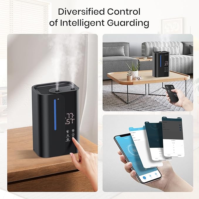 OGACFO 5L Cool Mist Humidifiers for Bedroom Large Room, Top Fill Ultrasonic Smart Air Humidifier for Baby & Plants with Essential Oil Diffuser, 50H Runtime 28 dB Quiet Baby Humidifier