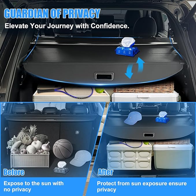 AUXKO Retractable Cargo Cover for Ford Edge 2024-2015, Trunk Cargo Cover Luggage Security Shade Cover for 2024 2023 2022 Ford Edge Shielding Shade Anti-Peeping Luggage Privacy Screen, Carbon Fiber