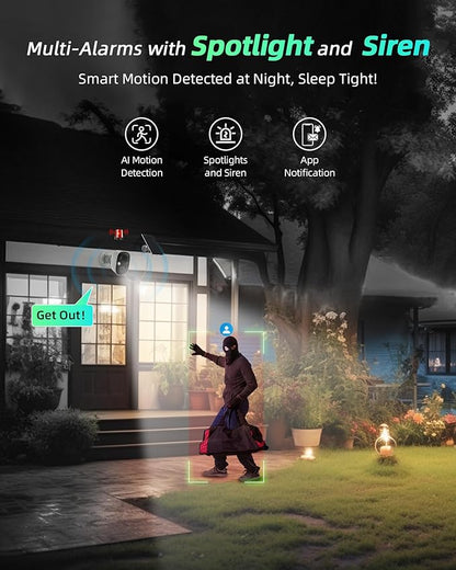 MaxiViz Solar Camera Outdoor Wireless, 2.4GHz Wi-Fi Security Camera with AI Motion Detection, Cameras for Home Security with 2K Color Night Vision, Two-Way Talk, IP66 Weatherproof, Cloud/SD Storage