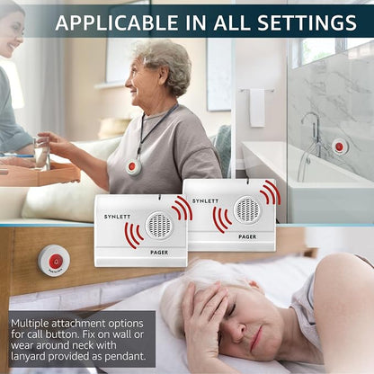 2 Caregiver Pagers & 3 Wireless Nurse Call Buttons for Elderly at Home SOS Alert Seniors Patients