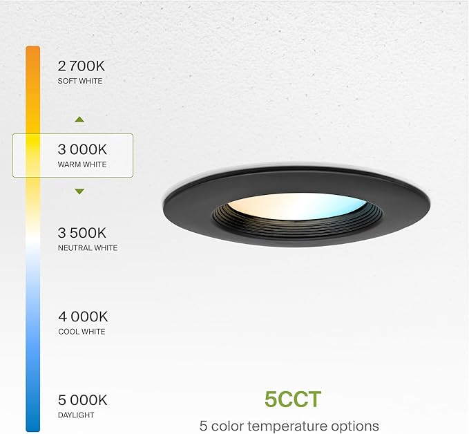 ASD 6 Pack Black Retrofit LED Recessed Lighting 6 Inch - 12W 2700K-5000K 1078LM Can Lights for Ceiling 6 Inch, Dimmable Black Recessed Lights, Baffle Trim Wet Rated Wafer Lights, ETL, Energy Star