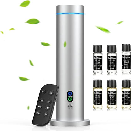Maromalife Waterless Diffuser, Essential Oil Diffuser, 1000 Sq.Ft Coverage Scent Diffuser – Plug-in Only, Adjustable Mist, Remote, Mood Lights for Home & Office, Large Room, Hotel, Silver