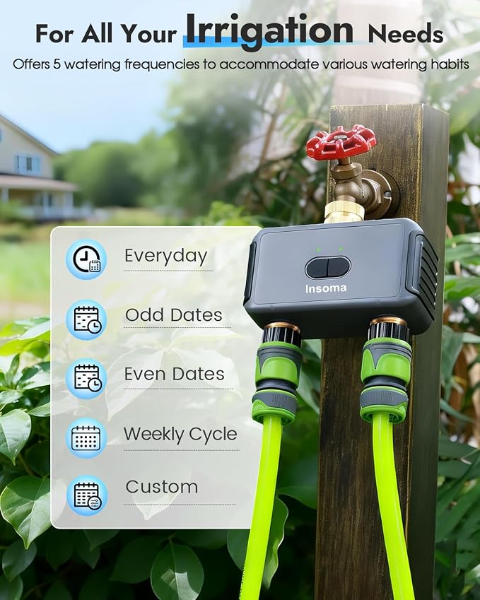 Insoma 2-Zone WiFi Water Timer Brass Inlet Outlet, Smart Sprinkler Timer, No-Gateway 2.4GHz, APP Remote Control WiFi Hose Timers, Voice Control with Alexa, Rain Delay and Manual Mode for Lawn Watering