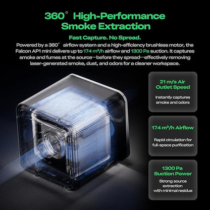 Creality Falcon AP1 Mini Air Purifier for A1 series Laser Engraver, 174m³/h High Airflow, HEPA & Activated Carbon Filter, 99.9% Smoke & Odor Removal, Quiet 56dB, Compact Desktop Fume Extractor