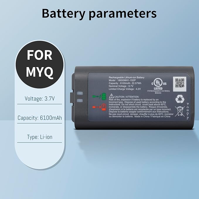 Upgraded Replacement Battery for myQ Smart Garage Video Keypad Alarm System,Lithium-ion Battery Compatible with MYQ 18650MH1-1S2P with Micro-USB Rapid Charging Cable,3.7V 6100mah/22.57Wh