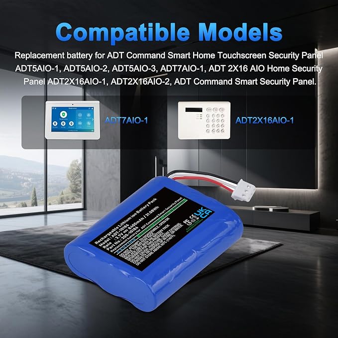 8400mAh 300-10186 Replacement Battery Compatible with ADT Command Smart Security Panel ADT5AIO-1 ADT5AIO-2 ADT5AIO-3 ADT7AIO-1