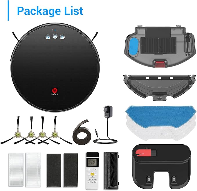 Lefant Robot Vacuum and Mop, Robotic Vacuum Cleaner with 3200Pa Suction, Smart Navigation, 150 Mins Runtime, Works with Alexa and Google Assistant, Self-Charging, Ideal for Pet Hair,Floor,Carpet（U180）