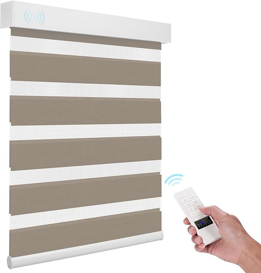 ACMEART Motorized Zebra Blinds,Smart APP & Remote Control 95% Blackout Shades,Compatible with Alexa,Custom Size Electric Window Blinds for Bedroom/Home/Office (Warm Taupe)