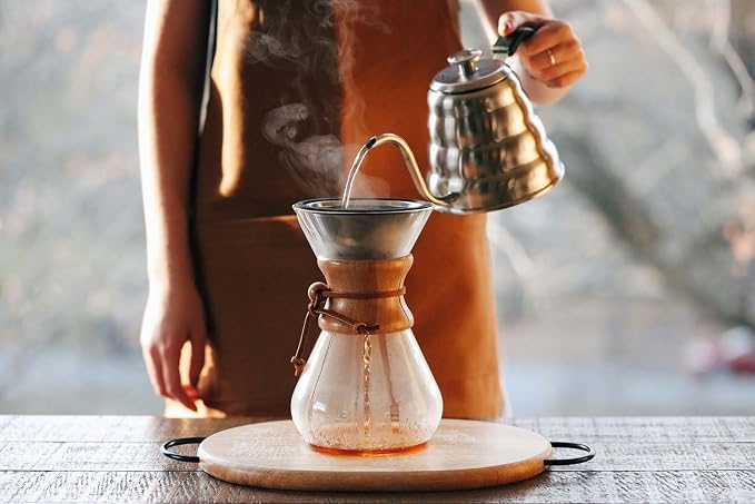 Barista Warrior Reusable Coffee Filter - Stainless Steel Pour Over Dripper, Compatible for Chemex, Hario V60 & Drippers, Easy to Clean Flavorful Brew Fine Mesh Coffee Filter - Gold