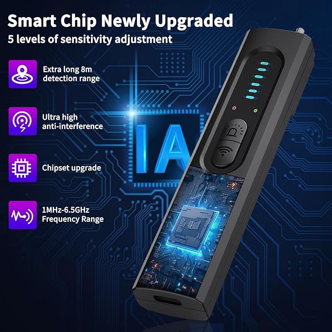AI Hidden Camera Detector for Travel, 2026 Upgraded Spy Camera Detector, Hidden Device Finder, 5 Levels Sensitivity 4 Modes, Personal Privacy&Security Devices for Home,Hotel&Travel,Office,Vehicles