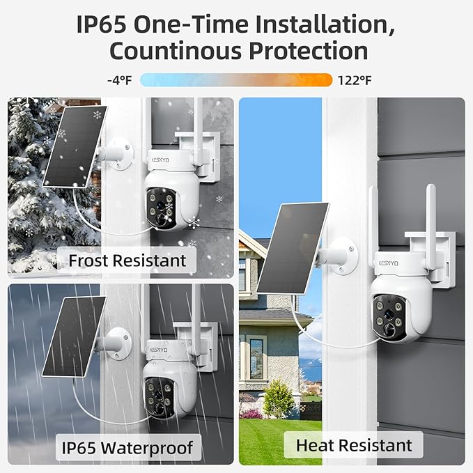 4MP Solar Security Camera, WiFi Camera for Home Security System, Battery Powered Cam, WiFi 6, PIR, Wireless Home Security Camera Outdoor, Night Vision, IP65, Local & Cloud Storage