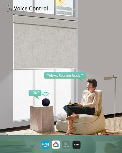 Yoolax Smart Dual Roller Shades, Motorized Blinds with Remote Smart Blinds Compatible with Alexa, Automatic Dual Shades for Windows Bedroom Living Room (Linen Beige & Jacquard White)