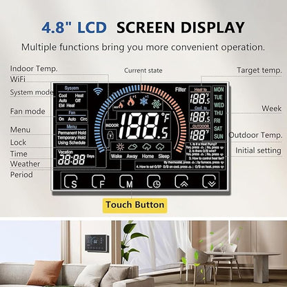 BSEED WiFi Smart Thermostat for Home - Touch Screen, Energy Saving, 7-Day Programmable (Holiday Mode), Easy DIY, Works with Siri/Alexa/Google, Black（C-Wire Adapter Included）