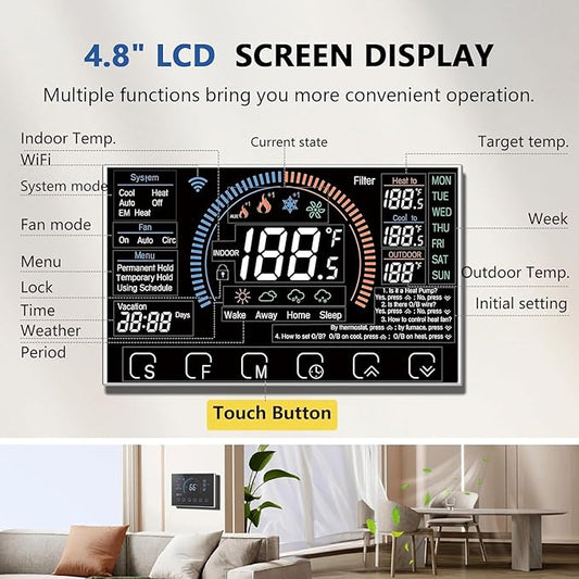 BSEED WiFi Smart Thermostat for Home - Touch Screen, Energy Saving, 7-Day Programmable (Holiday Mode), Easy DIY, Works with Siri/Alexa/Google, Black（C-Wire Adapter Included）