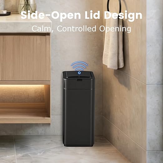 SYNCVIBE Sensor Trash Can with Butterfly Lid 2.6 Gallon Rectangular Automatic Garbage Can, Stainless Steel Trash Bin, Slim Waterproof Wastebaskets with Lid Soft Close for Under Counter, Black