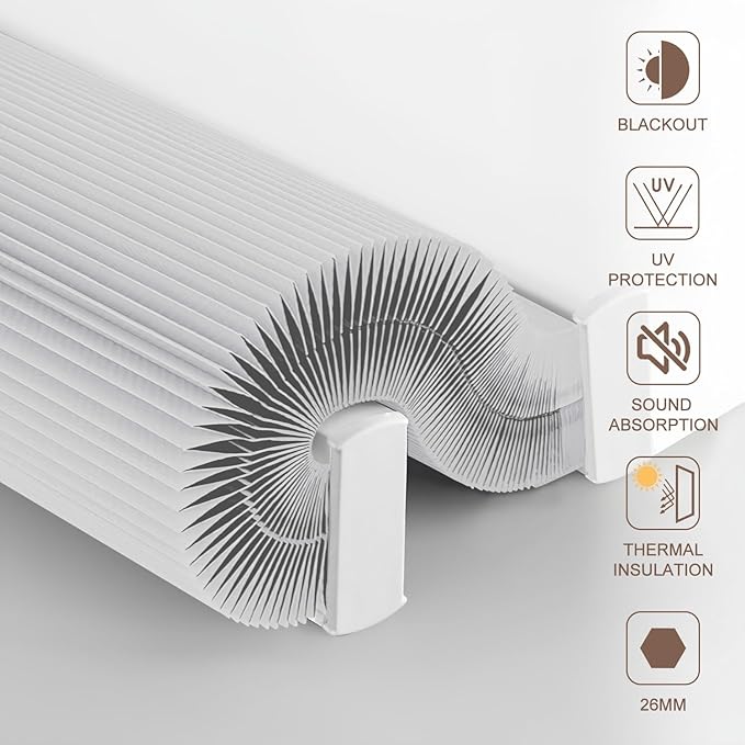 Godark Smart Angled Customized Blackout Honeycomb Blinds Suitable for Trapezoidal/Triangular/Polygonal Windows Motorized Cellular Shades Compatible with Alexa/Google Home/Tuya APP-White