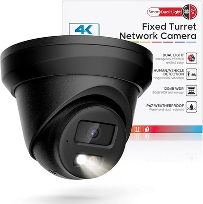 4K IP PoE Camera Outdoor, 8MP PoE Camera Black with Mic/Audio, 98ft IR/Color Night Vision, Human & Vehicle Detection, 127° FOV, MicroSD (256GB), Hik-connect/iVMS4200