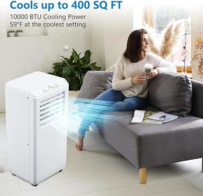 GarveeLife Portable Air Conditioner,10,000 BTU for Rooms up to 450 Sq.Ft., Smart Compact AC Unit with Cooling, Dehumidifier, Fan, Remote Control and Window Kit, White
