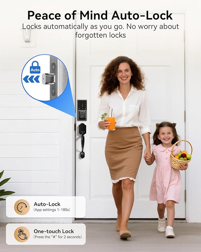 Smart Door Lock with Handle Set, Keyless Entry Door Lock for Front Door, Fingerprint, APP Control, Touchscreen Keypad Deadbolt, Temporary Passcode, Auto Lock, IP54 Waterproof, Easy Install