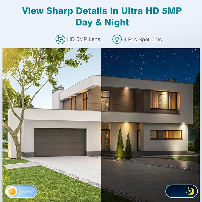 Wireless Security 5MP Camera Two Way Audio Floodlight Siren Alarm Color Night Vision Outdoor Indoor Weatherproof with 1A Power Adapter