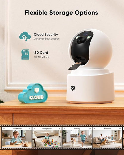 Indoor Camera Pet Camera, 2.5K 4MP Wireless Cat Camera with Phone App, 355° Pan Tilt, Color Night Vision, 2.4/5GHz WiFi, Motion Alerts, 2-Way Audio for Dog Elderly Baby Cat Home (2 Pack)