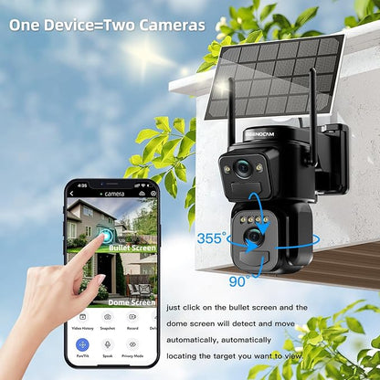 BEENOCAM 4K Dual Lens Solar Security Cameras Wireless Outdoor, 5G/2.4G WiFi 355°Pan/Tilt Cameras for Home Security with 8MP Color Night Vision, PIR Motion Detection, Auto Tracking