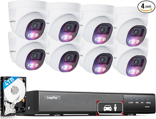 LongPlus 12MP PoE Security Camera System, 8pcs 12MP Security Cameras, Person Vehicle Detection, Two-Way Talk, Spotlights Color Night Vision, H.265+ 16CH NVR with 4TB HDD LP12MEF8D1