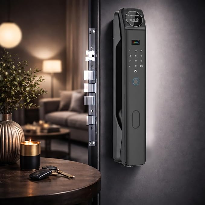 3D Face Recognition Smart Door Lock with Video Intercom, Biometric Palm Vein & Fingerprint Keyless Entry, 1080P HD Camera, Tuya App Control, Alexa Compatible, IP65 Waterproof, 5 Ways to Unlock