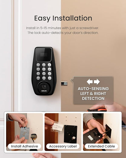 DESLOC C100 Keyless Entry Door Lock with Handle Set, Visual Display | Smart Deadbolt Lock with 100 PIN Codes, Passage Mode, 2 Keys, IP54 Weather Resistance, 12-Month Battery, Auto Lock, Black