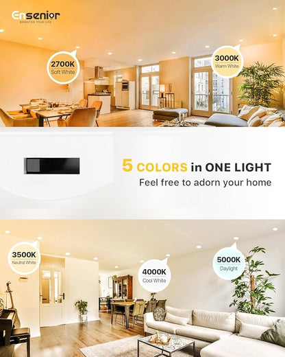 Ensenior 4 Inch LED Can Lights 6 Pack, Dimmable Retrofit Led Recessed Lighting, 5CCT Adjustable Color Temperature (2700K-5000K), 7W=77W 700LM, IC & Damp Rated, ETL&FCC Certified