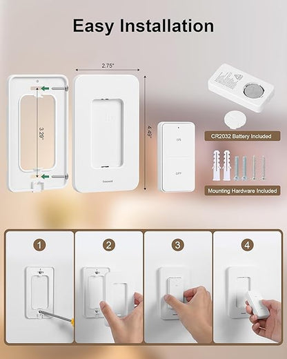 Remote Control Outlet Wireless Wall Switch, 200FT Long Range RF Remote Light Switch, Mini Electrical Outlet Plug, 15A/1875W High-Power for Lamps, Lights, Household Appliances, ETL Listed