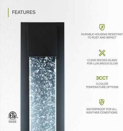 ASD LED 24" Bubble Glass Wall Light Fixture, Outdoor & Indoor Seeded Sconce | 3CCT, Waterproof, Dimmable, ETL Listed | 20W 600LM 3000-5000K 100-277V | Exterior Lantern, Porch Lighting | Black, 2 Pack