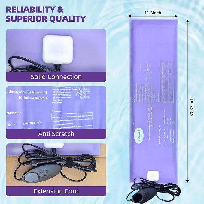 Waterbed Smart Thermostat, 200W Adjustable Softside Hardside Water Bed Heater, LED Display Waterbed Heater, Safe and Durable, For King, Queen, Full and Twin