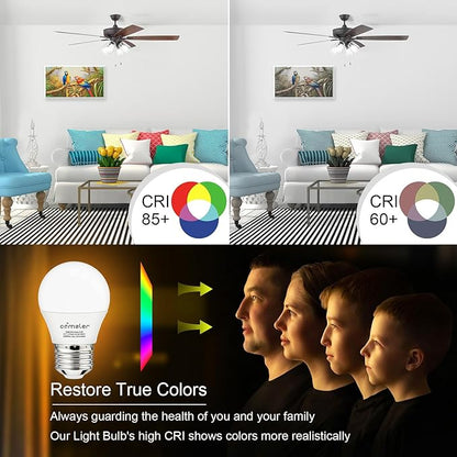 comzler 12 Pack E26 LED Light Bulb, 4000K Natural White 6 Watt 60W Equivalent Small Light Bulbs, A15 Shape Medium Screw Base for Ceiling Fan, CRI 85+, 400Lumen, Non-Dimmable, Home Lighting Decorative
