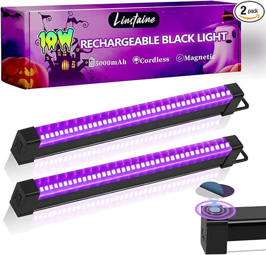2 Pack Rechargeable Black Light Bar, 5000mAh Large Capacity Battery Powered Black Lights for Glow Party, Portable Blacklight Party Supplies for Uranium Glass, Fluorescent Poster, Bedroom, Halloween